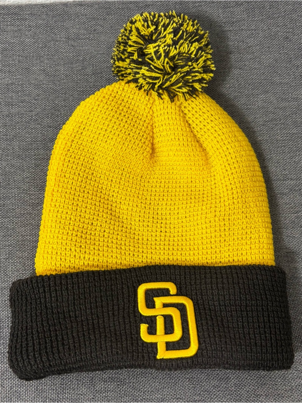 San Diego Padres Yellow and Black Waffle knit Pom Beanie with SD Patch
